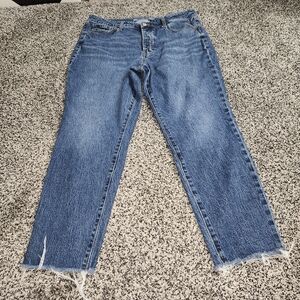 Old Navy Womens‎ High Rise OG Straight Jeans Raw Hem Size 16, Button Fly Crop